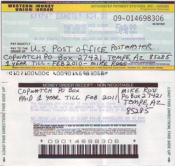 Money Order To Pay Off PO Box 27421 Tempe Az 85285