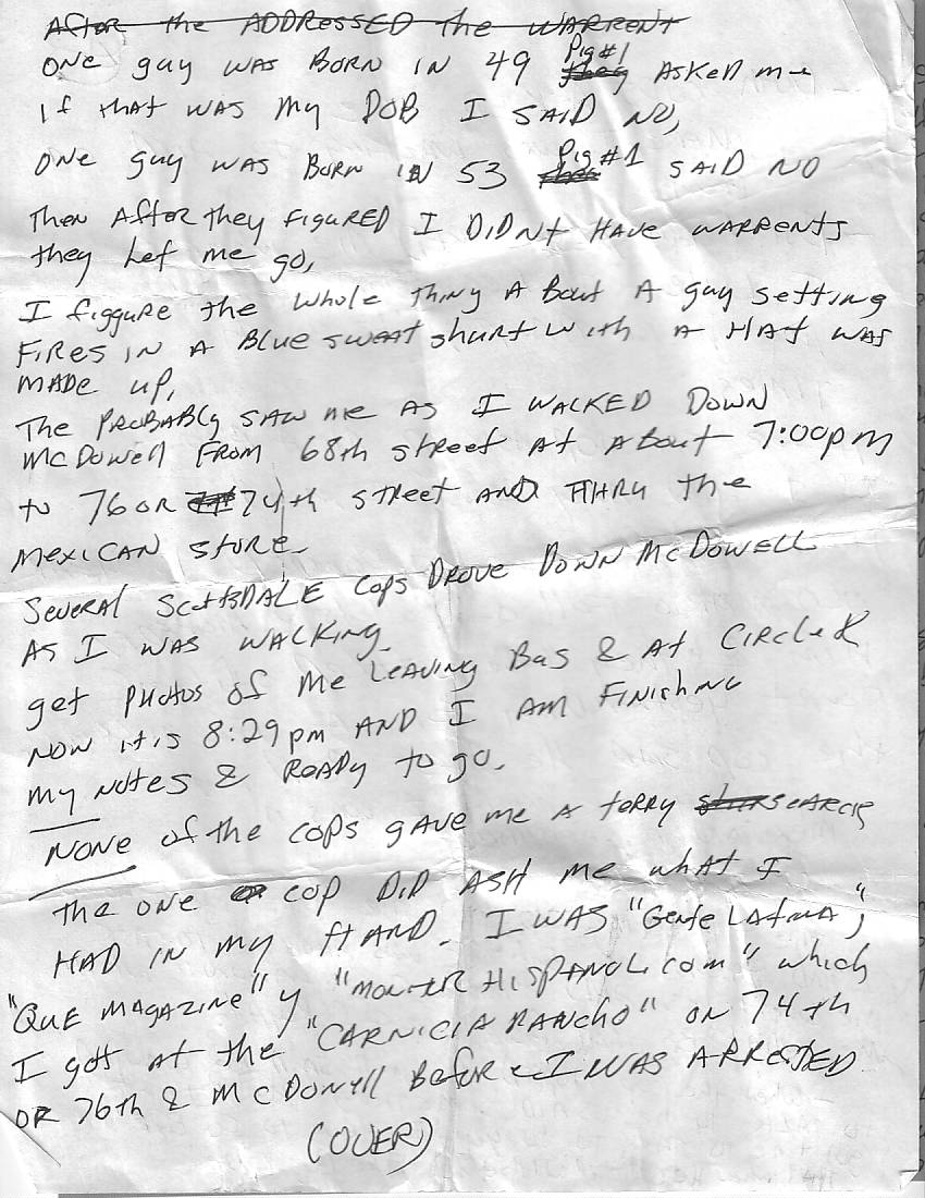 notes on false arrest by Scottsdale Police on June 13, 2009