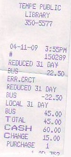 Receipt for April/May Valley Metro bus pass